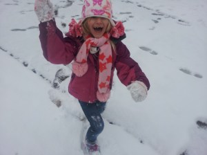 Sophia after hammering me with a snowball.