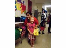 Sophia with Ms. VB on the first day of kindergarten, fall 2012.